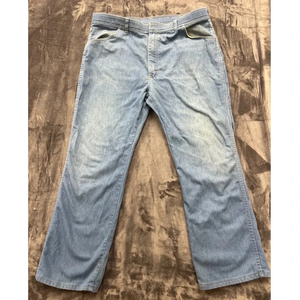 Wrangler Jeans Mens‎ 42x30 Blue Light Wash Straight Leg Vintage Made in USA